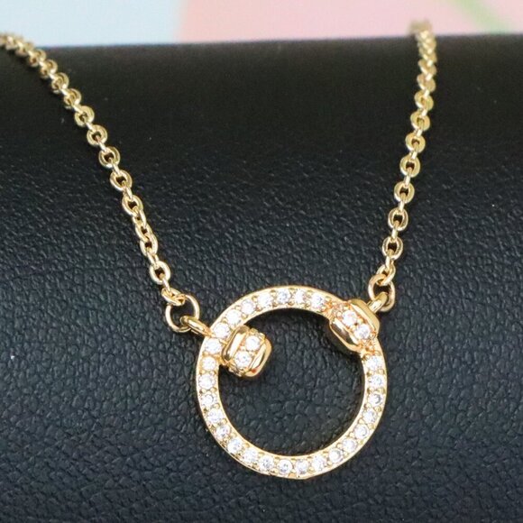 "Elegant Rose Gold Circle Pendant Necklace with Crystal Detailing, XPNL1896 - Picture 1 of 13